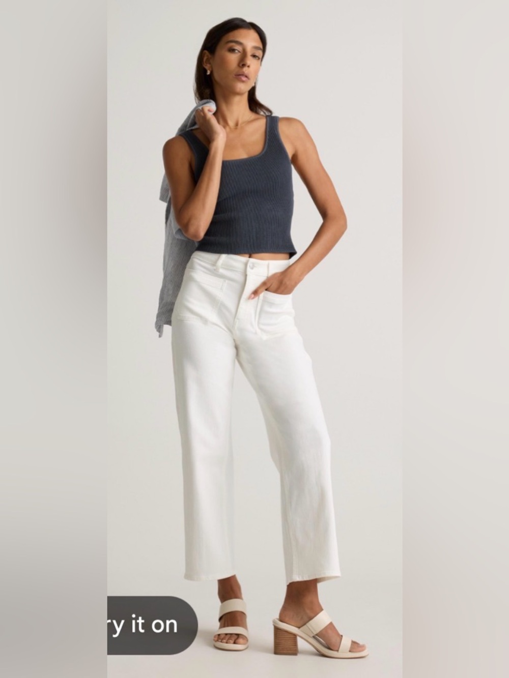 Quince Women Stretch Cotton Wide Leg White Pants 32